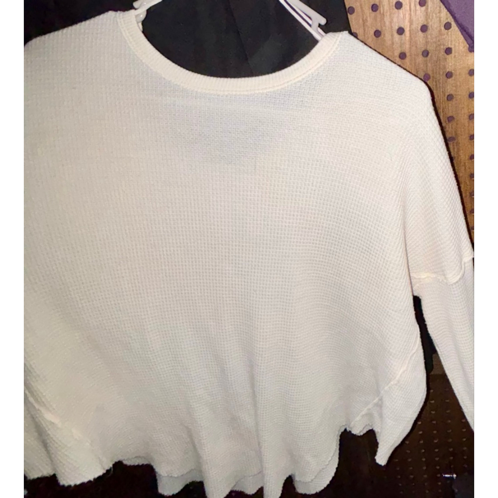 Free People Ringer Buttery Soft Waffle Knit Slouchy Crop Boho Long Sleeve Top XS - Picture 8 of 8